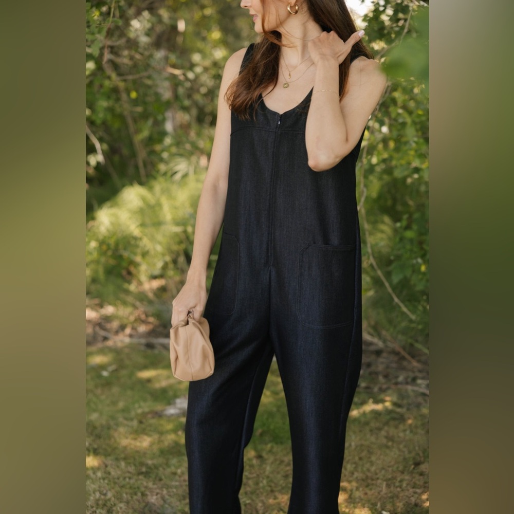 NWT MELANI DENIM ROMPER IN BLACK DENIM by Smash + Tess - Picture 9 of 11